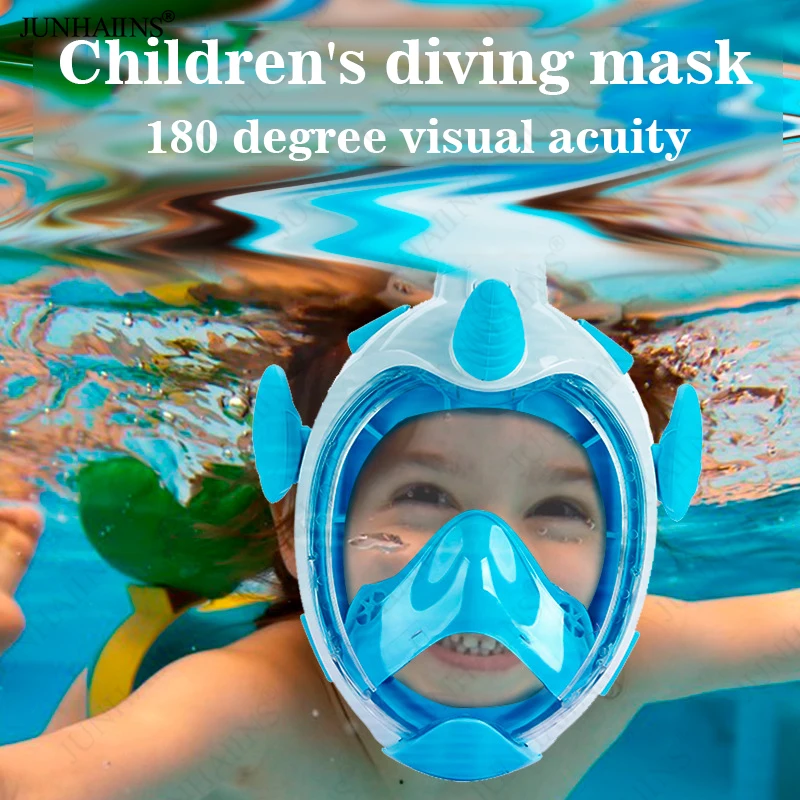 Snorkeling Mask Kids Full Face Snorkeling Diving Mask With 180° Panoramic View Longer Vent Tube Waterproof Anti-Fog Anti-Leak