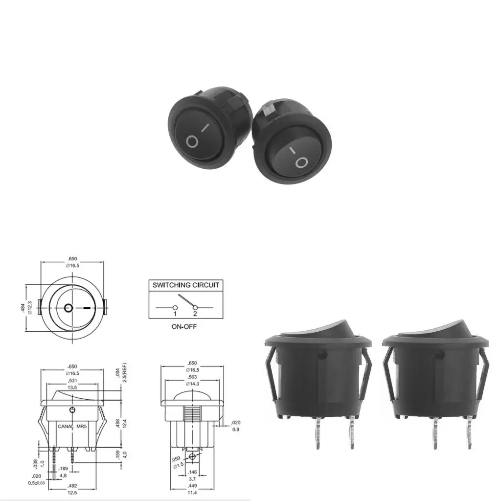 2 Pcs Round Rocker Switch 2 Pin Switch Home Appliances Black SPDT Switch