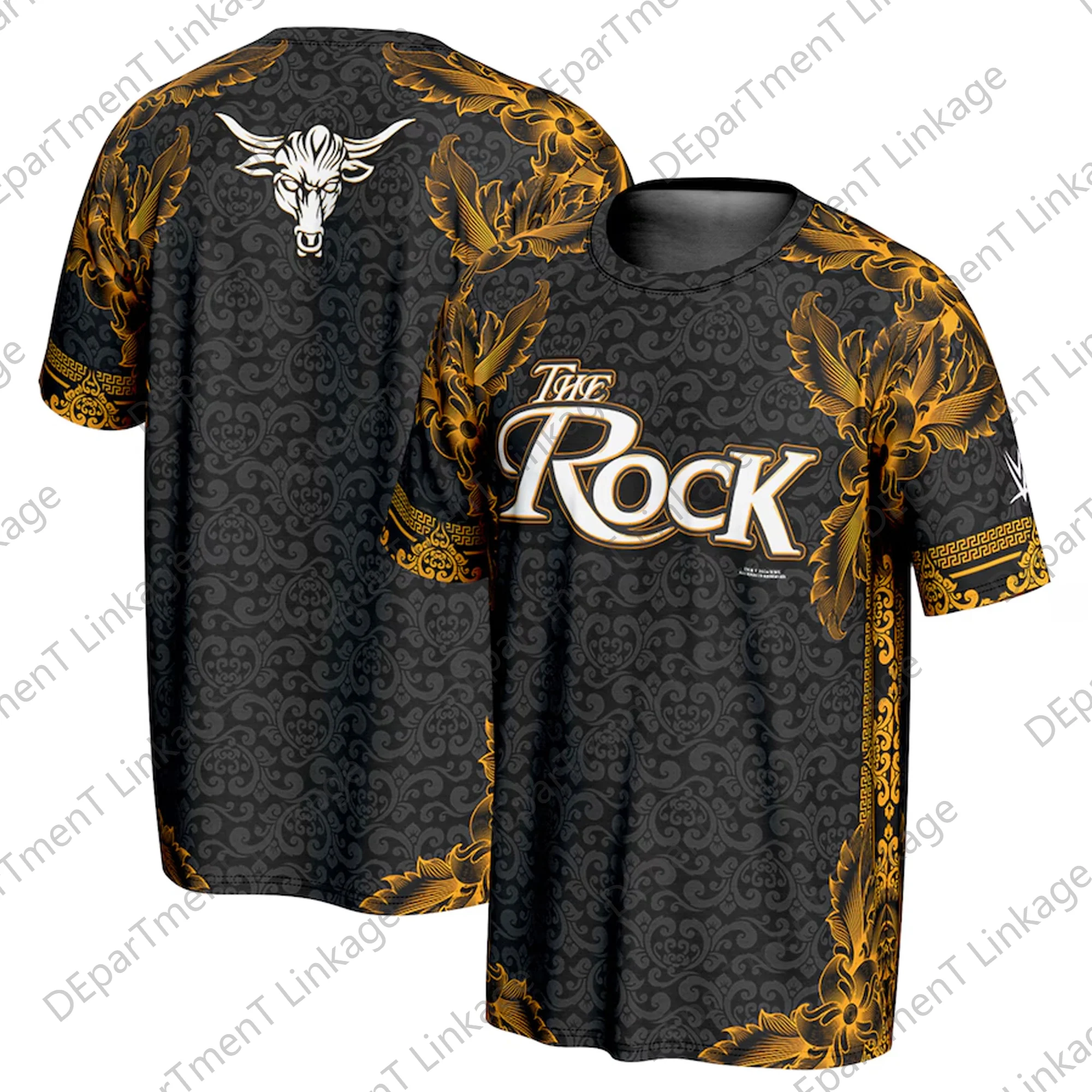 2024 New Arrival Summer Wrestling Match The Rock ProSphere Golden Paisley T-Shirt Digital Printing Oversized T-Shirt Kids/Adults