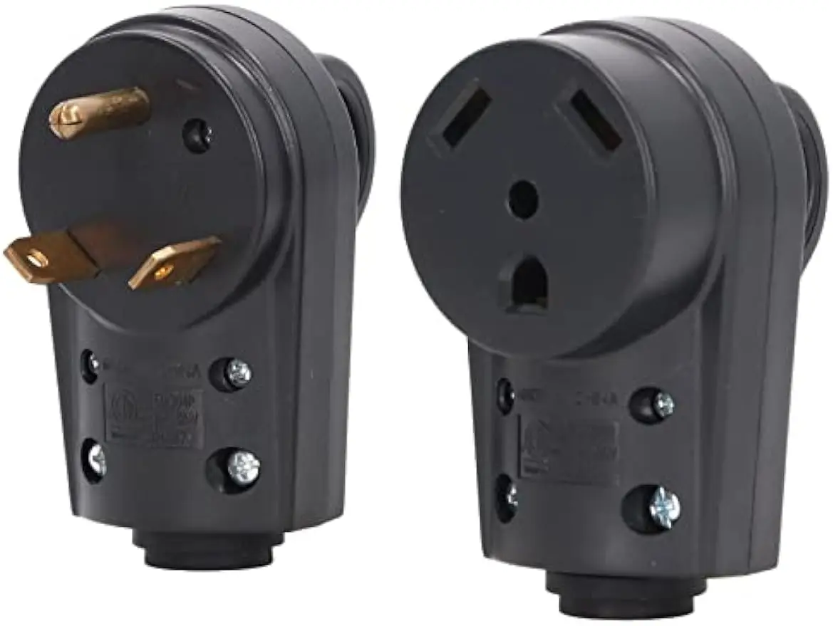 

30 AMP RV Receptacle Plug Set, Male Female with Handle, US Plug 125V, Good Conductivity, Reliable Construction, Cable Secure,