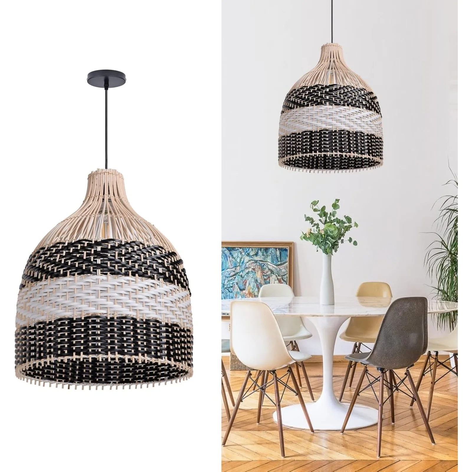 

US Rattan Pendant Light for Kitchen Island, Wicker Chandelier, Handmade Woven Hanging Ceiling Light Lampshade for Living Room