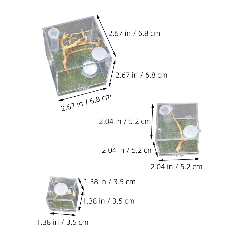 

3pcs Acrylic Spider Breeding Box Transparent Jumping Feeding Container Ventilated Insect Habitat Cage For Reptiles Small Insects