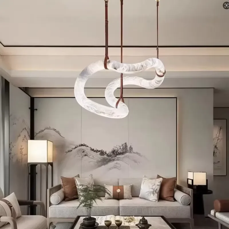 Modern Minimalist Alabaster Light Villa Indoor Decoration Living Room Bedroom Kitchen Island Led Chandelier Pendant Light