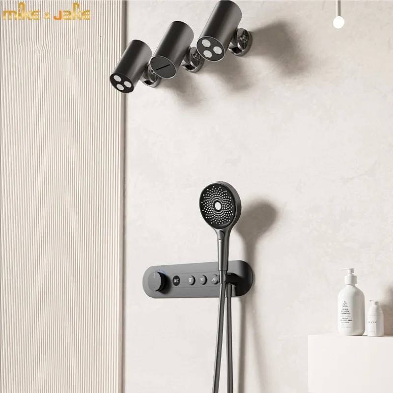 

Thermostatic digital display shower set Big rainfall shower mixer faucet Bathtub stand shower kit Luxury shower constant shower