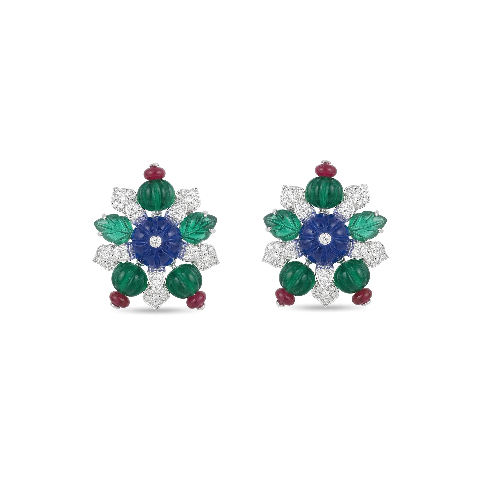 Vintage Tutti Frutti Multicolor Gemstone Earrings Flower Design 925 Sterling Silver Fine Jewelry for Women's Wedding Party Gifts