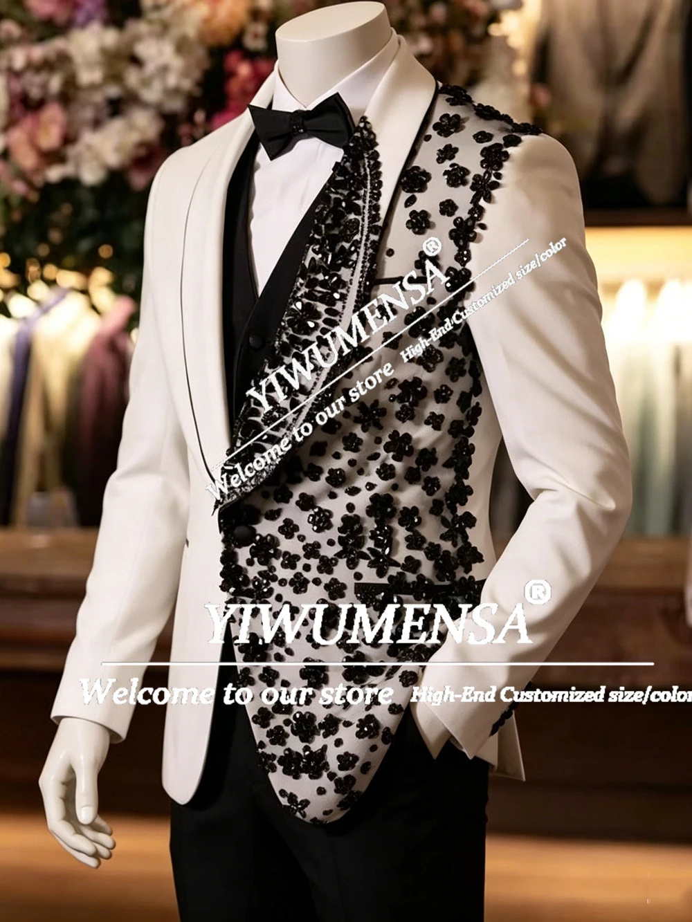 Luxury Diamond Beaded Suit Men For Wedding Unique Design Groom Prom Blazer Customized Man Tuxedos 2 Pieces Sets Costumes Hommes