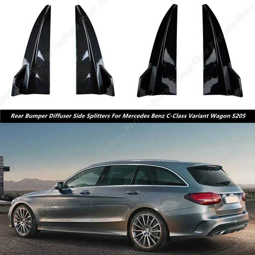 ABS Rear Bumper Diffuser Side Splitters For Mercedes Benz C-Class Variant Wagon S205 C180 C200 C250 C260 C300 C43 AMG 2015-2020