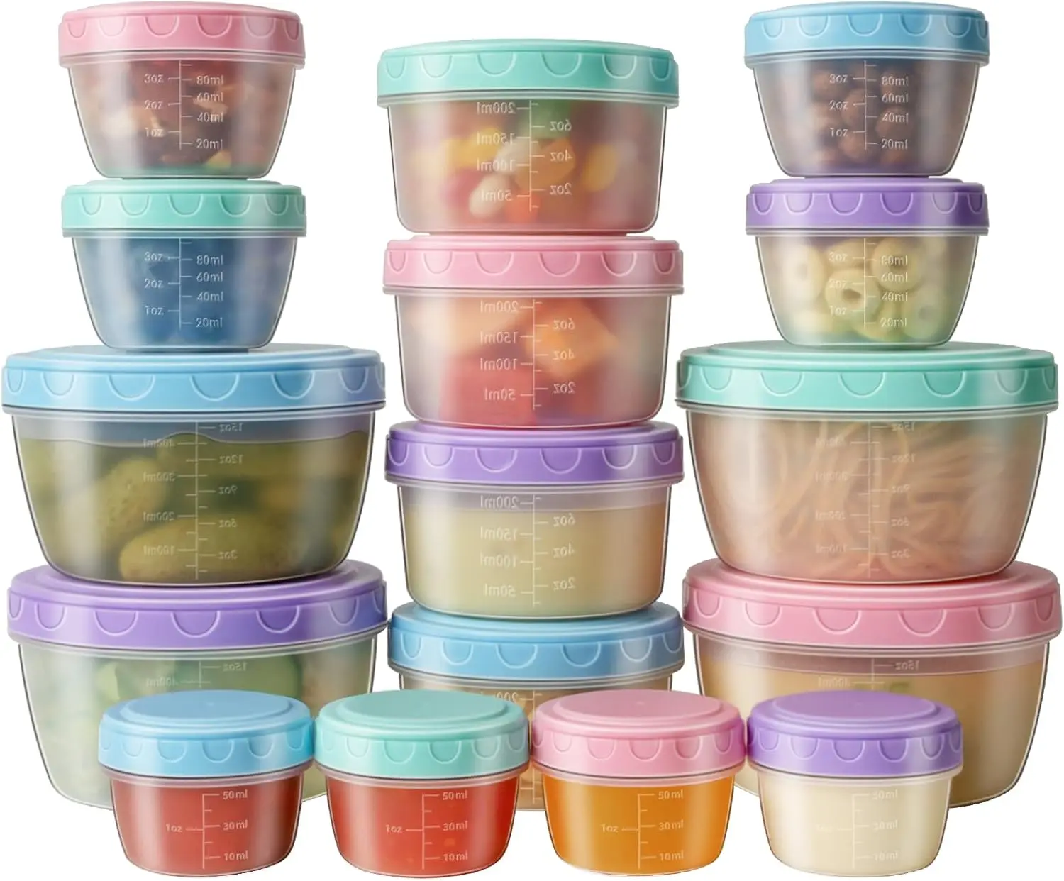 Juego de 32 Recipientes para Congelador con Tapas, Frascos de Plástico para Sopa Libres de BPA, Herméticos, Aptos para Lavavajillas y Microondas, Juego de Tazones Pequeños
