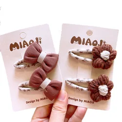 2Pcs/Set New Autumn Winter Knitted Flower Hairpins For Girls Cute Bow Hair Clips Coffee Color Kid Hairclip Baby Hair Accessories