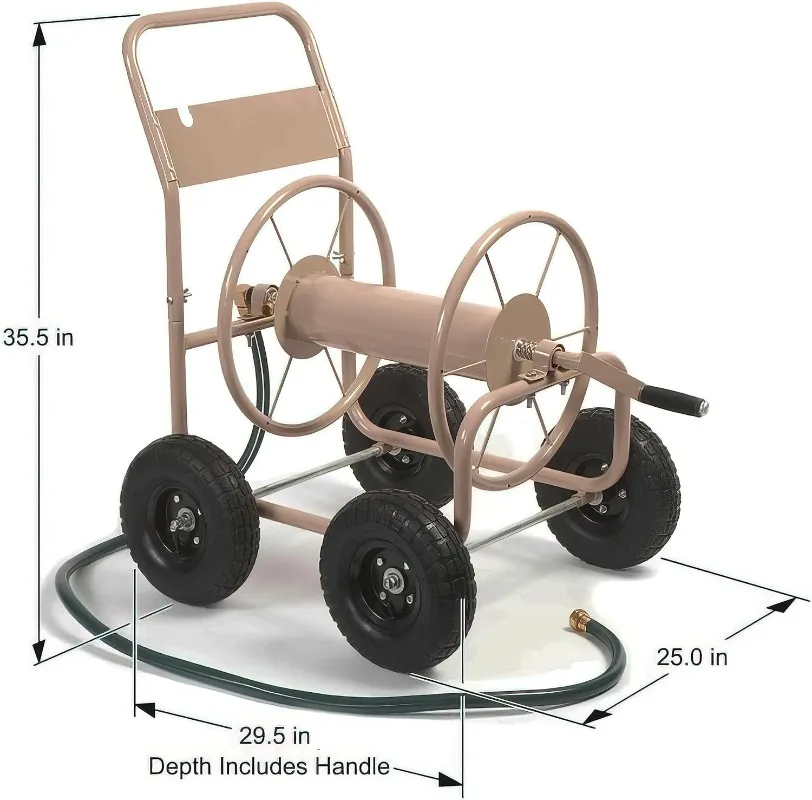 Imagem -06 - Liberty Garden-steel Frame Água Mangueira Reel Cart para Quintal Jardim Gramado Bege Industrial Rodas 300 Pés de 625 Polegada