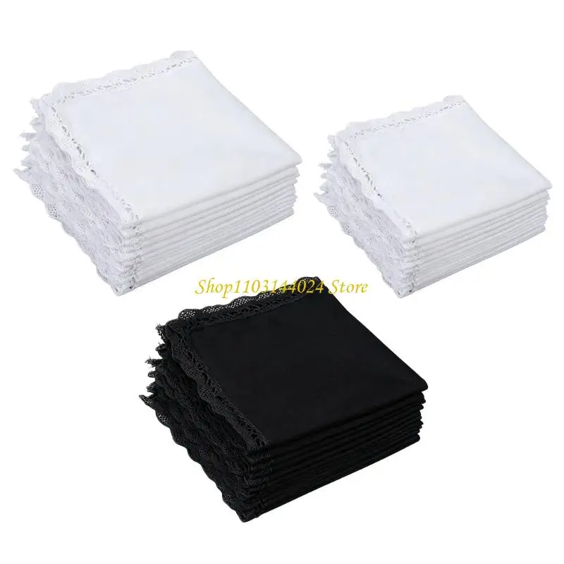 

N5KE Classical White Cotton Handkerchief With Intricate Lace Design Prom Casual Wear