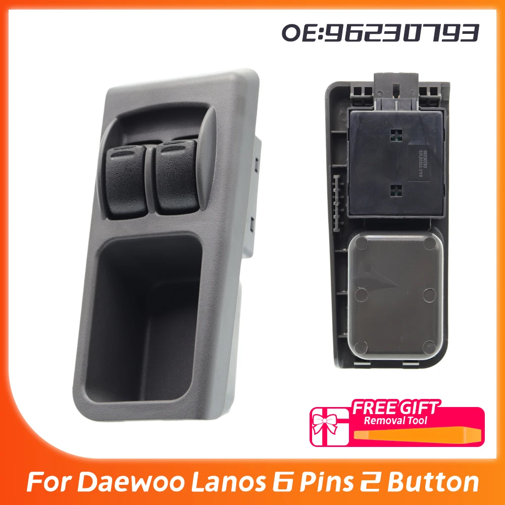 96230793 For Daewoo Lanos 6 Pins 2 Button LHD Front Left Side Car Window Lifter Control Switch Doulb Glass Lifter Button