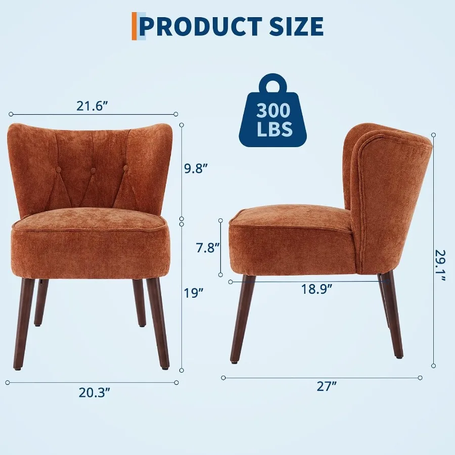 Accent Chair Living Room Chair, Armless Lounge Chair with Wood Legs Upholstered Makeup Vanity Tufted Side Chair Fabric Comfy So