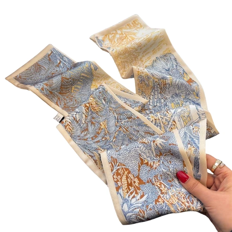 652F Bloemprint Lang lint sjaal modehoofdbanden nekkleding voor dames stijlvolle haarlint decoratieve accessoires