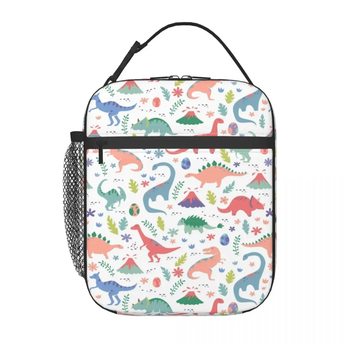 Dinosaur Cartoon Print Insulated Lunch Bag for Women Leakproof Thermal Cooler Bento Box Kids School Children