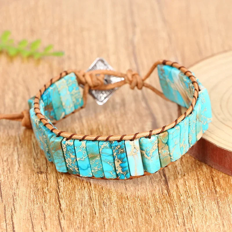 New Boho Hot Sale Style Retro Multicolor Natural Gem Leather Gypsy Beaded New Adjustable Bracelet for Men Women Jewelry Gifts