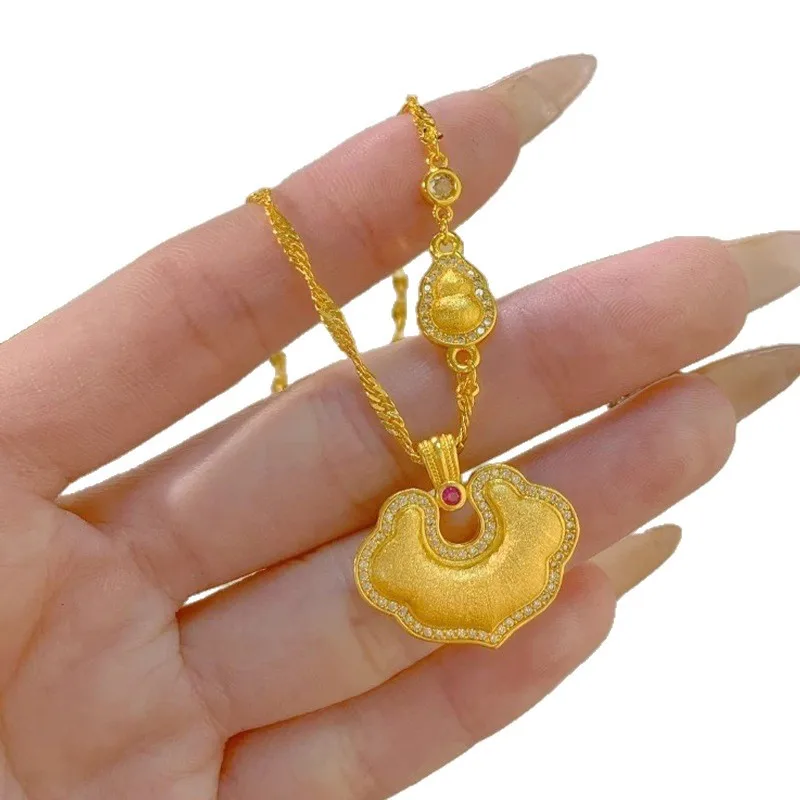 

Women's 24K Gold Ruyi Lock Light Luxury Versatile Necklace, AU999 | Zircon-accented lock hole, glamorous statement of opulent ch