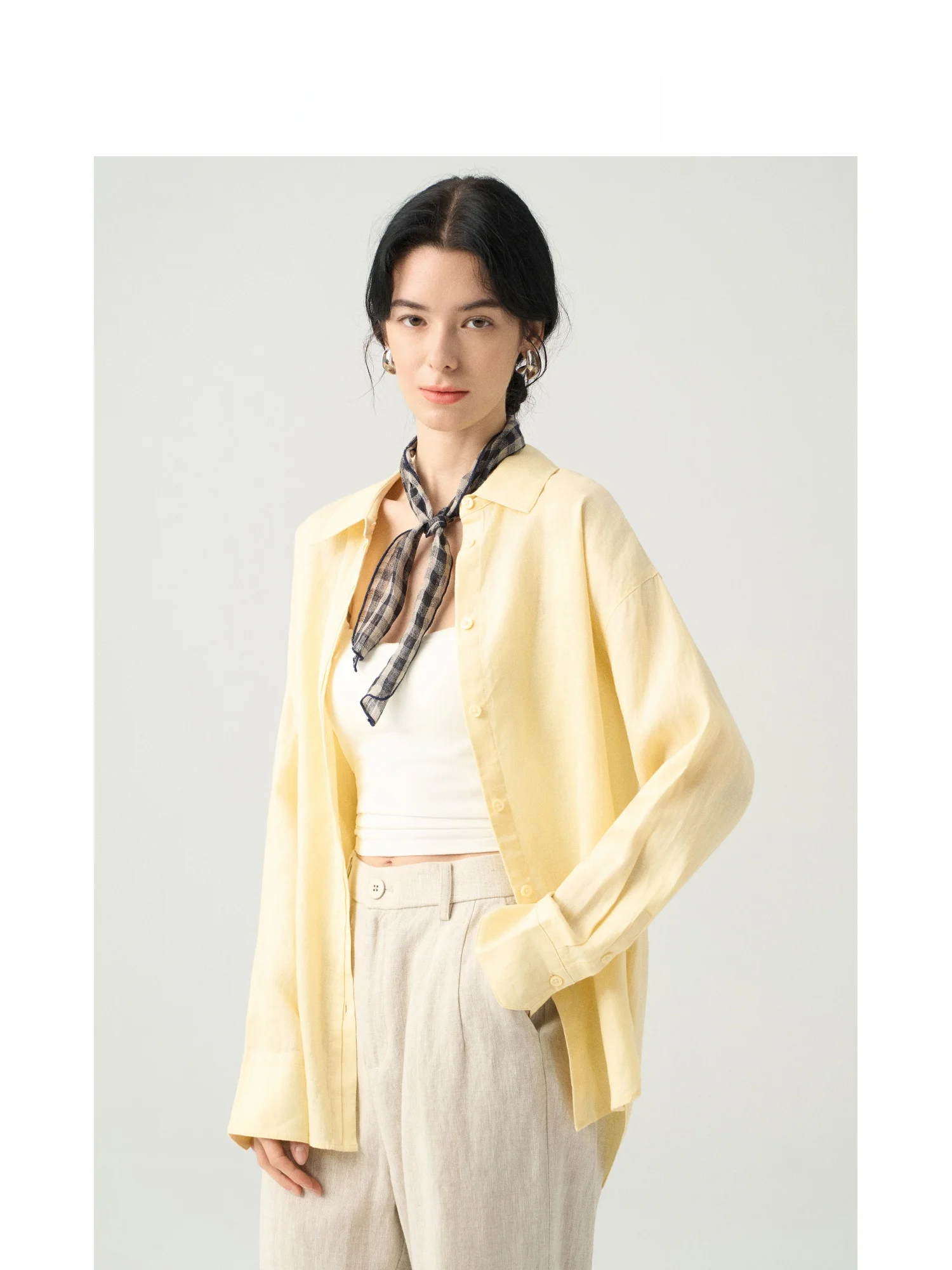 

Рицяцзи | Повседневная свободная женская льняная рубашка с длинным рукавом: комфортная, дышащая, в городском стиле, элегантная блузка