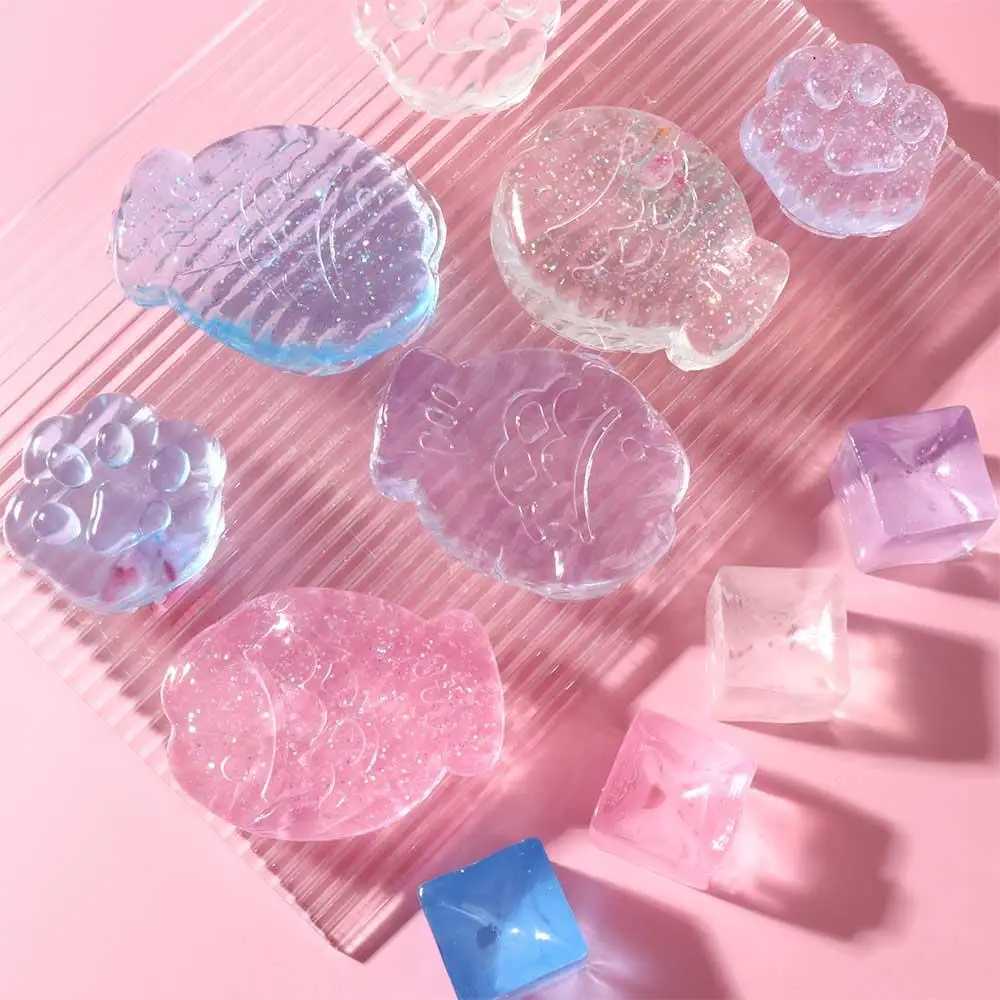 Kawaii Mini Transparent Fish Cat Paw Hand Pinching Ice Pressure Ball  Squeeze  Mini Mochi Ice Block Cat Paw Mini Mochi
