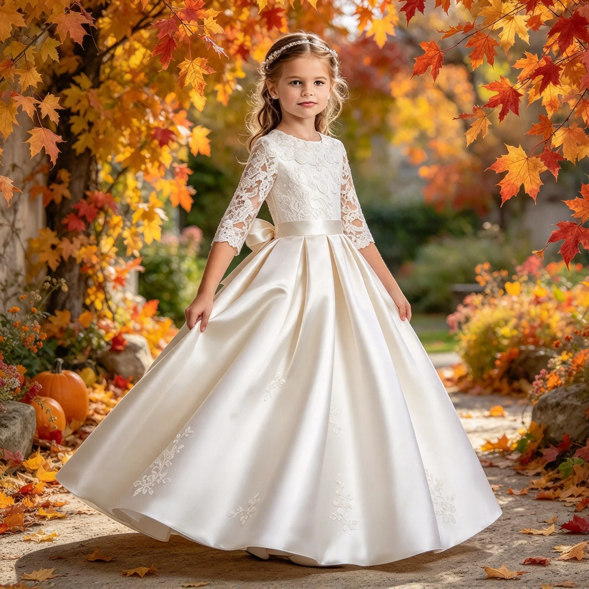 Custom Luxury Dress Women Wedding Guest Dress Flower Girl Wedding Gown Birthday Party Pageant Runway Ivory Lace Satin Embroidery