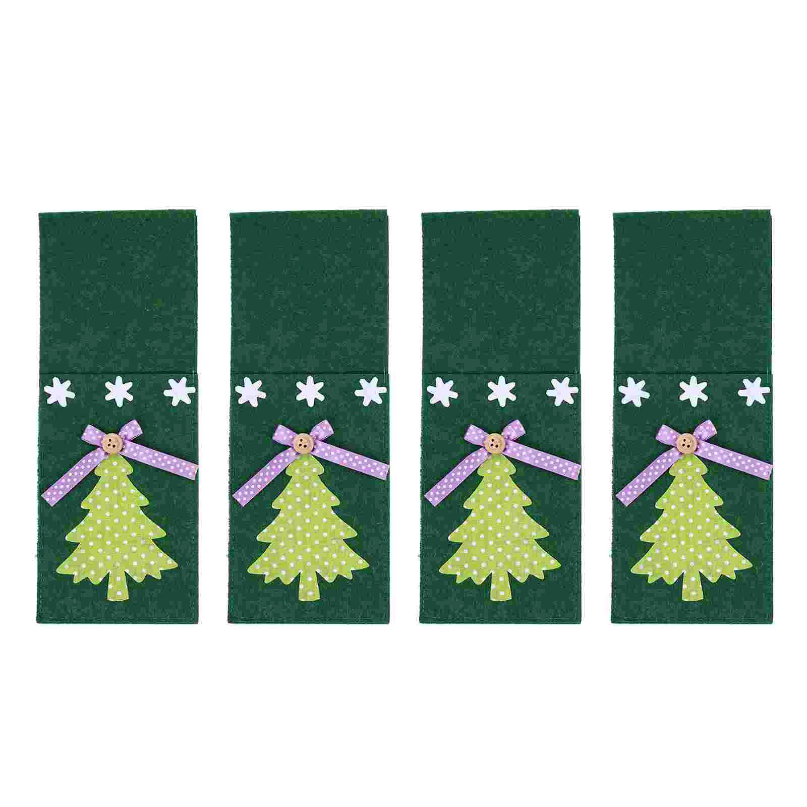 

4 Pcs Christmas Decoration Tree Cutlery Bag Storage Bags Xmas Tableware Fork Green Theme Lovely
