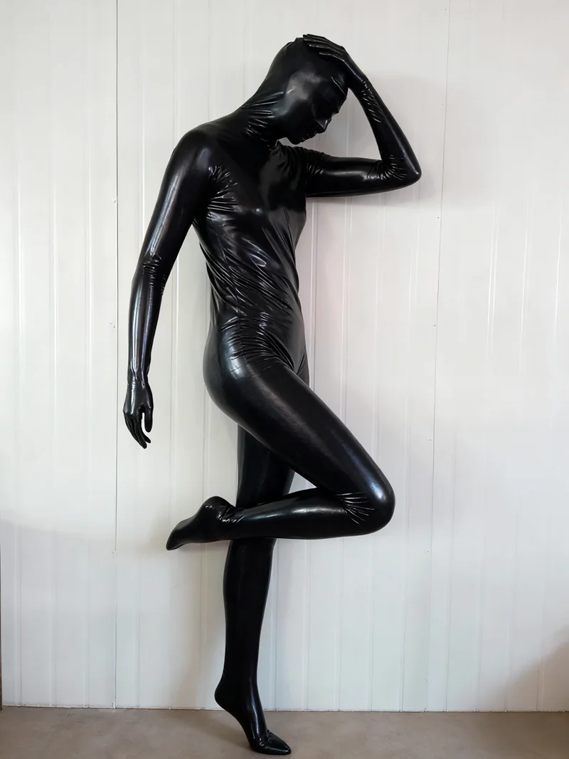 

Full-Bodied Latex Rubber Bodysuit Uniform for Themed Parties And Clubwear Mask