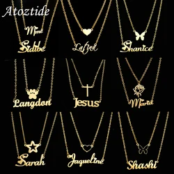 Atoztide Personalized Custom 2 Layer Names Pendant Necklace for Women Stainless Steel Heart Cross Fashion Christmas Jewelry Gift