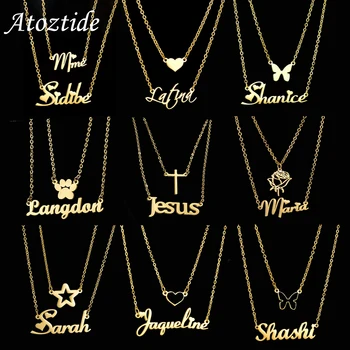 Atoztide Personalized Custom 2 Layer Names Pendant Necklace for Women Stainless Steel Heart Cross Fashion Christmas Jewelry Gift