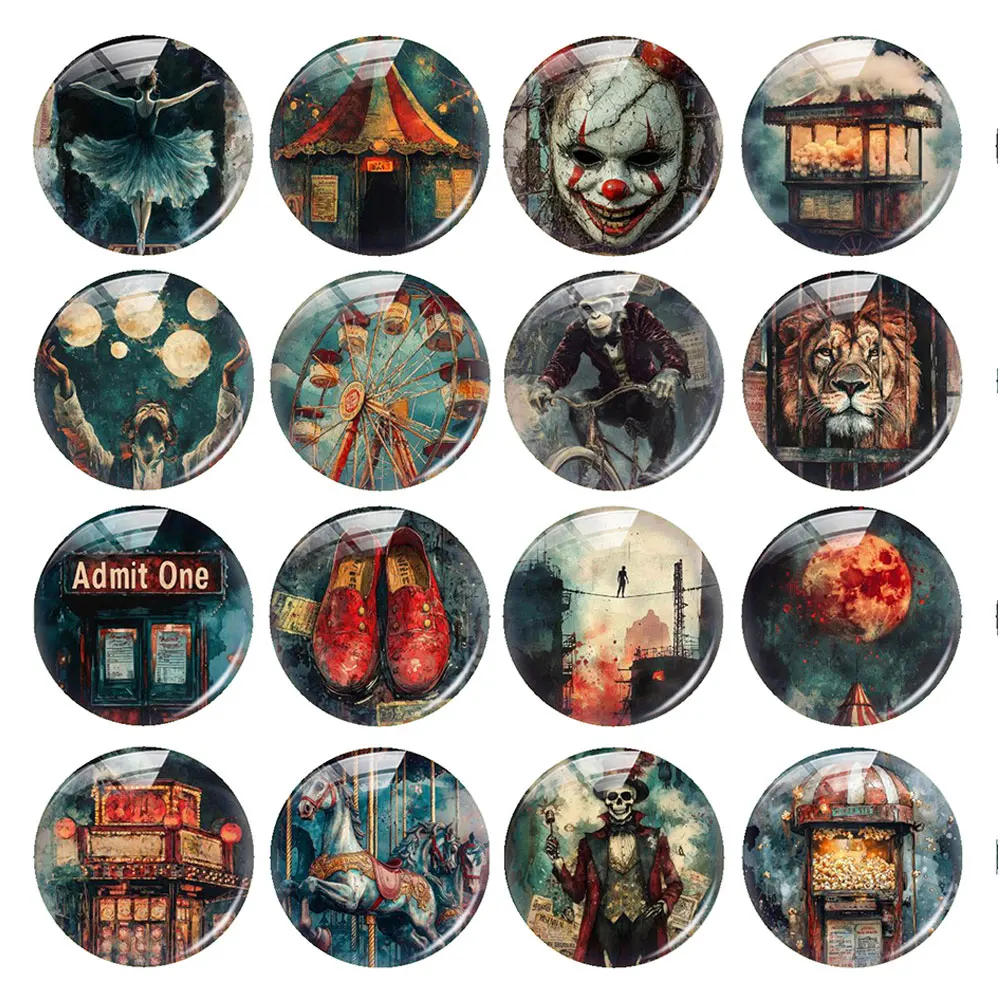 Random Mixed Round/Oval/Square Vintage Dark Circus Gothic Horror Photo Glass Cabochon Flatback Demo Cameo For Diy Jewelry Making