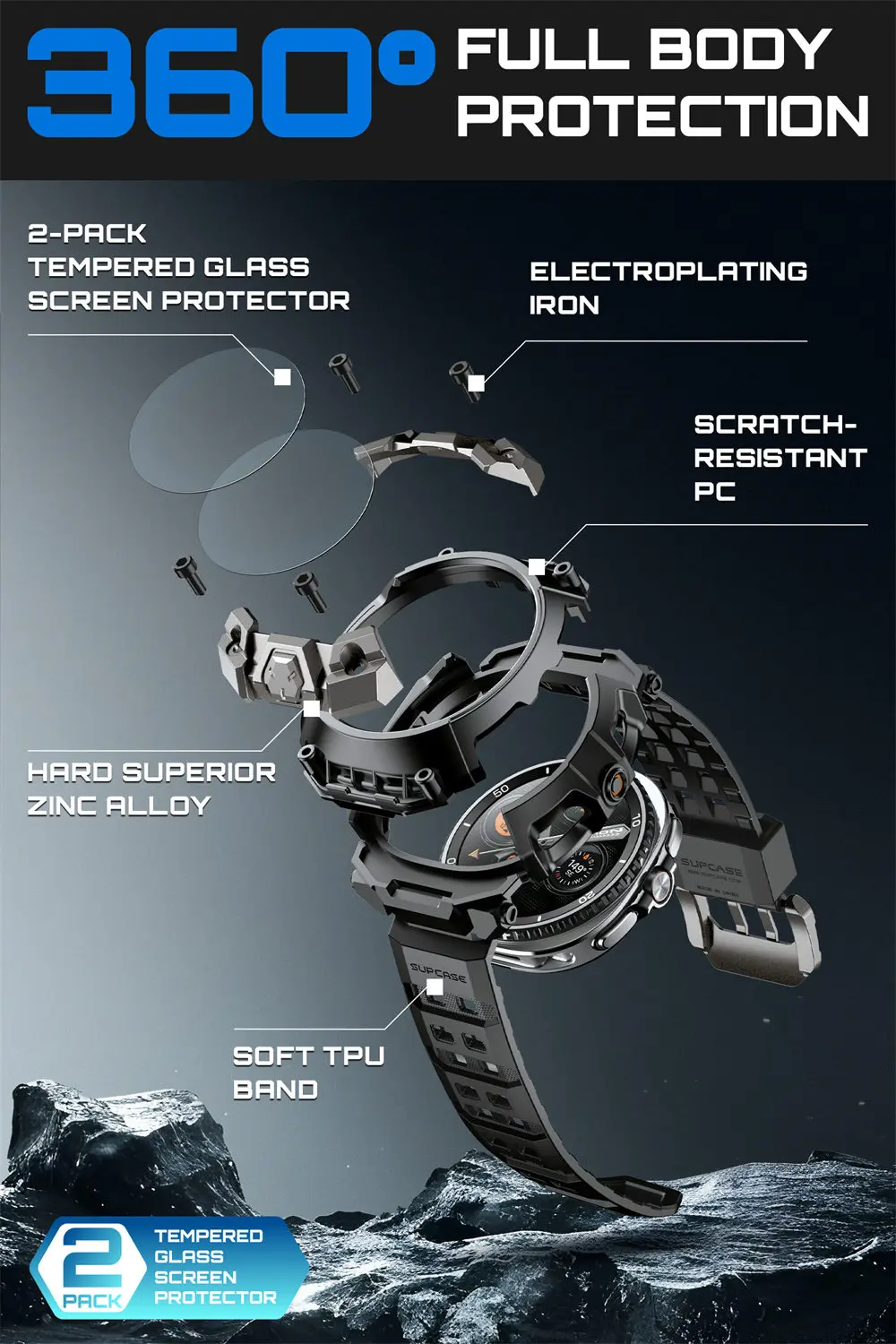 SUPCASE For Samsung Galaxy Watch 8 Classic Case 46mm 2025 UB Ore Robuste Sportuhr-Hülle mit Armband & 2 Stück Displayschutzfolie – Detail 13