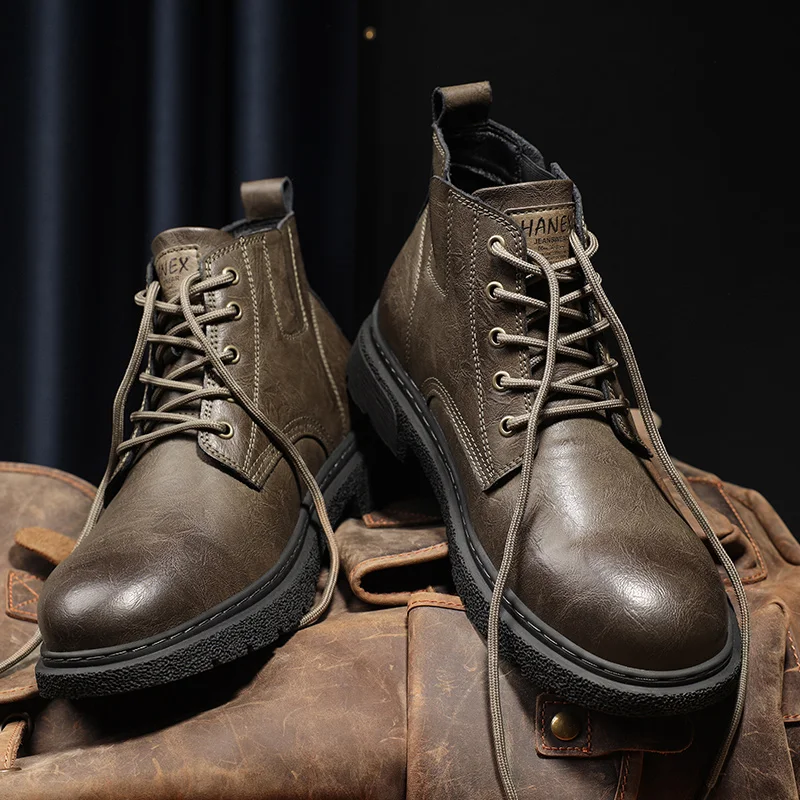 

Autumn Winter Men Thick Soled Casual High Top Boots High-end Feeling Fashionable Breathable Comfortable Height Increasing