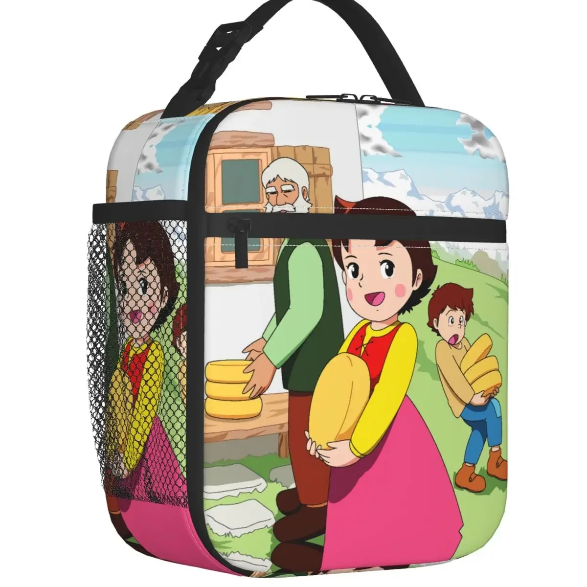 Heidi With Peter Help Her Grandfather Thermal Insulated Lunch Bags Alps Mountain Cartoon Portable Lunch Container Food Box