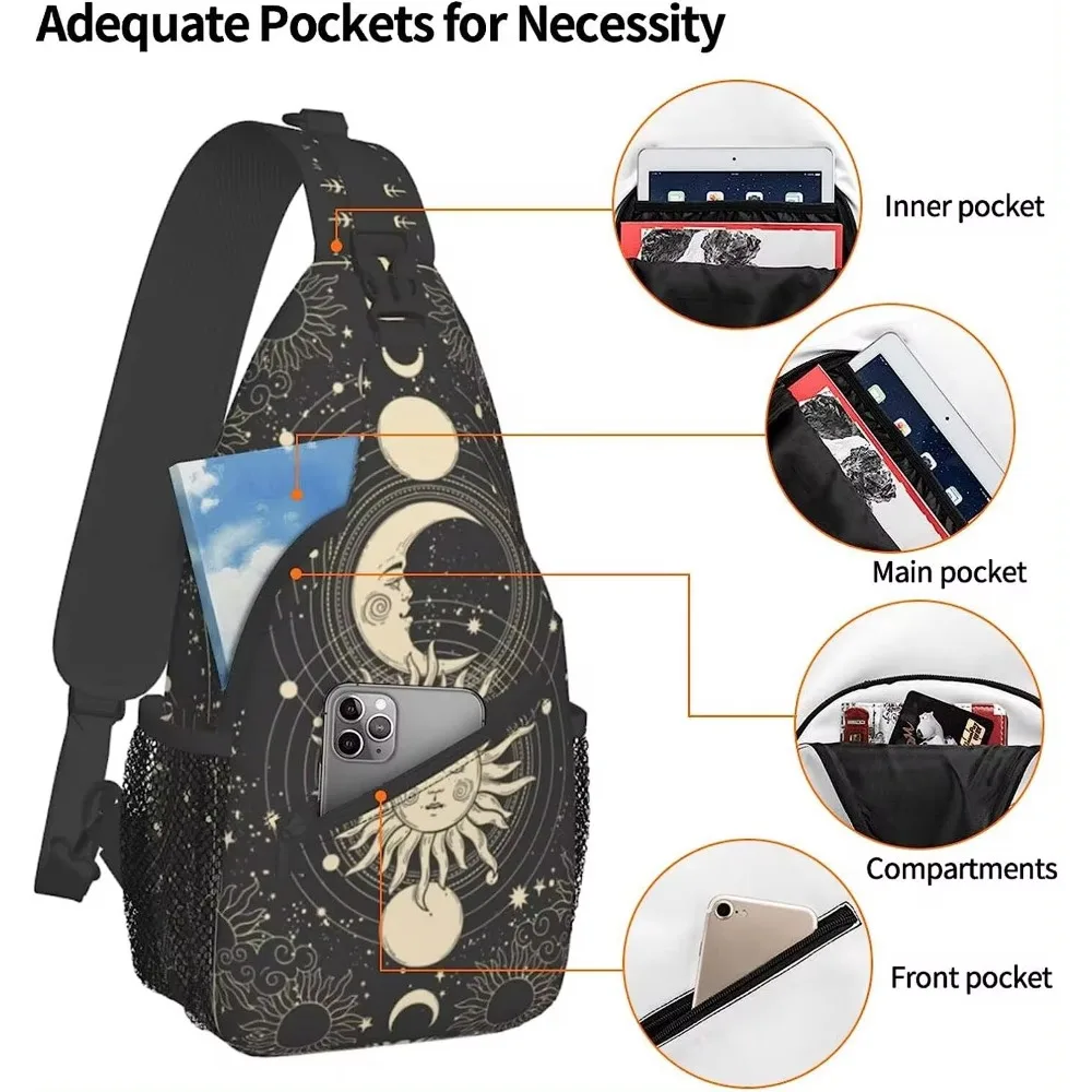 Vintage Sun Moon Stars Sling Bag Crossbody Backpack Shoulder Bag Casual Daypacks for Women Men Cycling Hiking Camping Travel