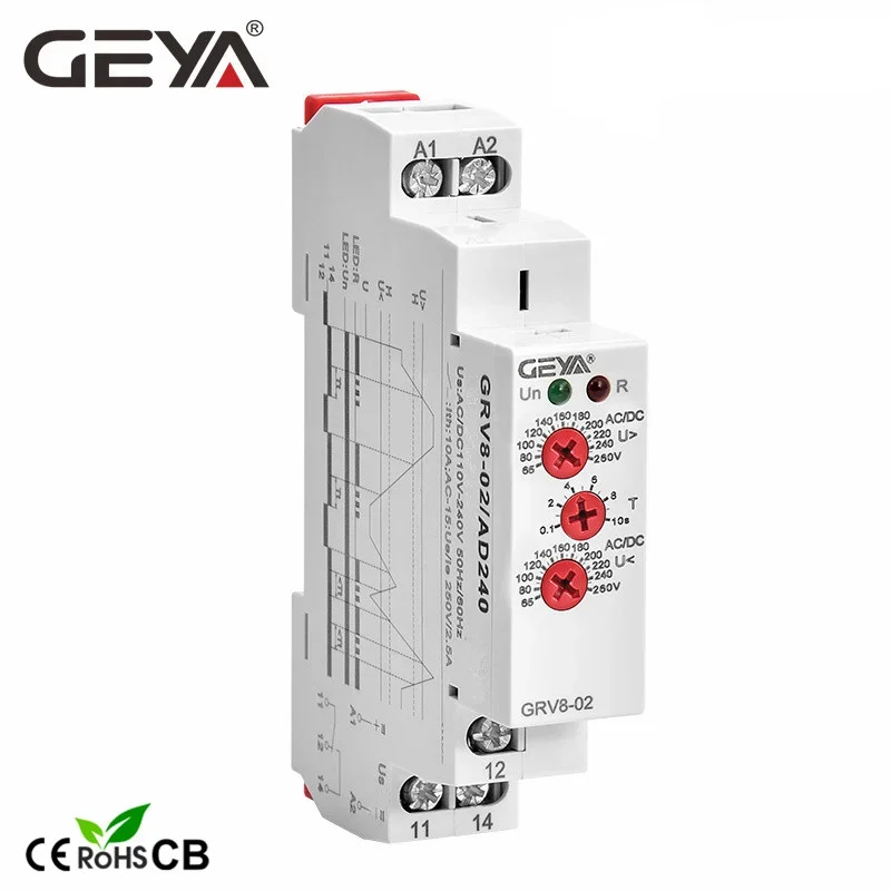 GEYA GRV8-02 Gerilim İzleme Cihazı Aşırı Gerilim ve Düşük Gerilim Koruma Rölesi DC 12V 24V 48V 110V 220V 240V