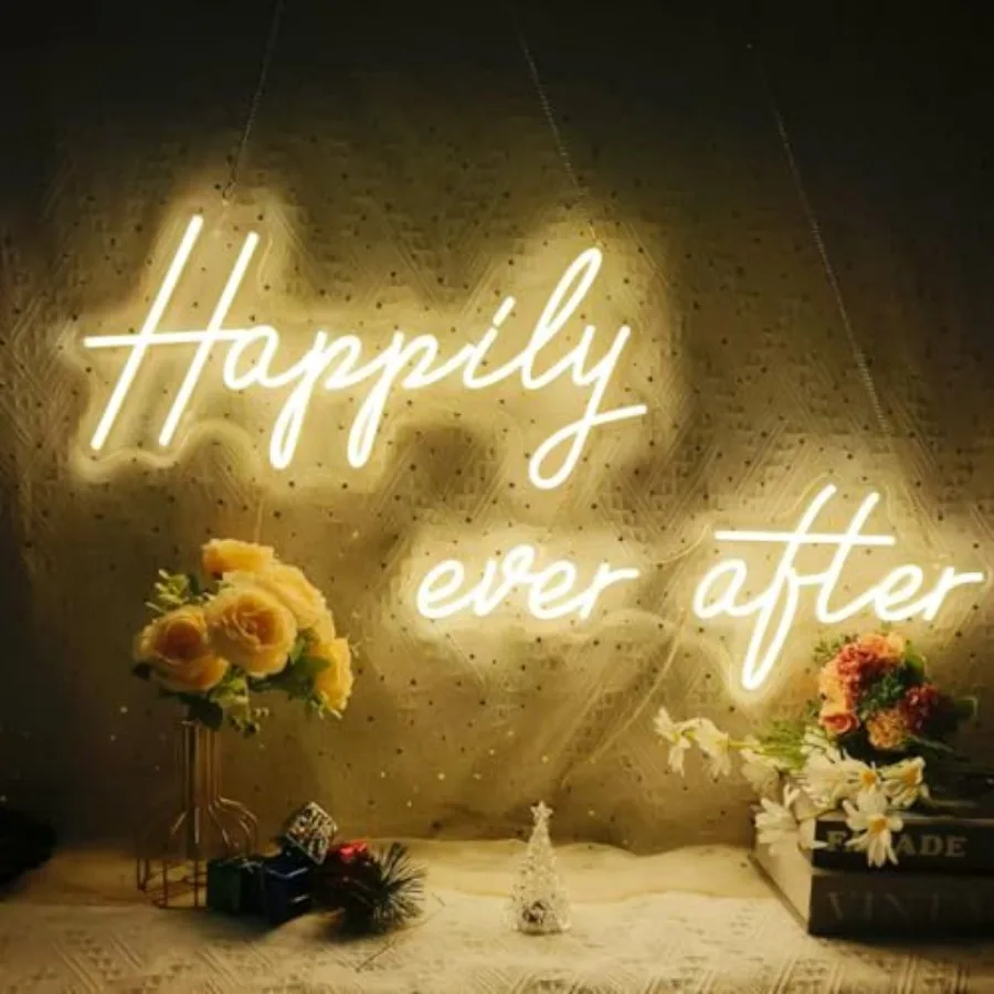 Happily Ever After Neon Sign Large, 42.5 Inch Neon Sign Wedding Happily Ever After with Remote Dimmer, Neon Lights for Bedroom,