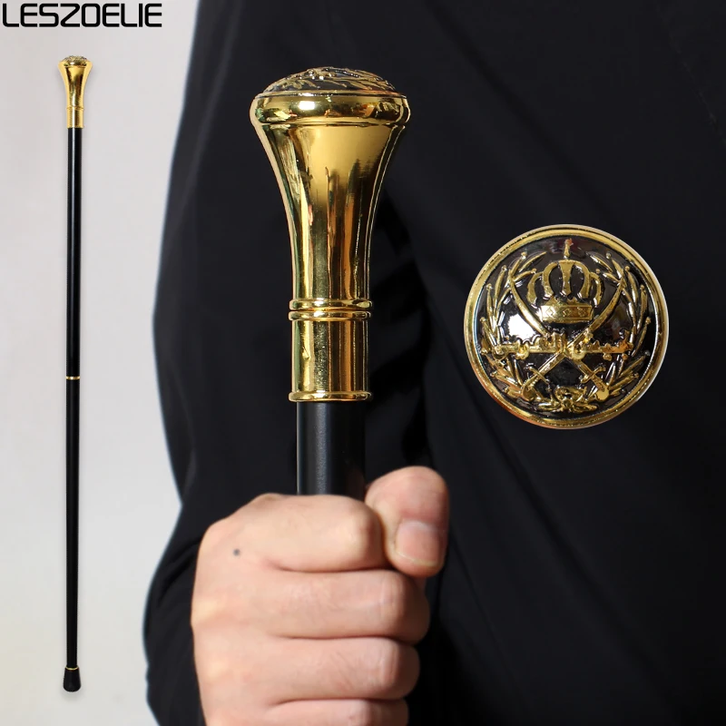 

Gold Straight Grip Walking Stick with Medieval Knight Crown Pattern Fashionable Decorative Canes for Men And Women Cosplay
