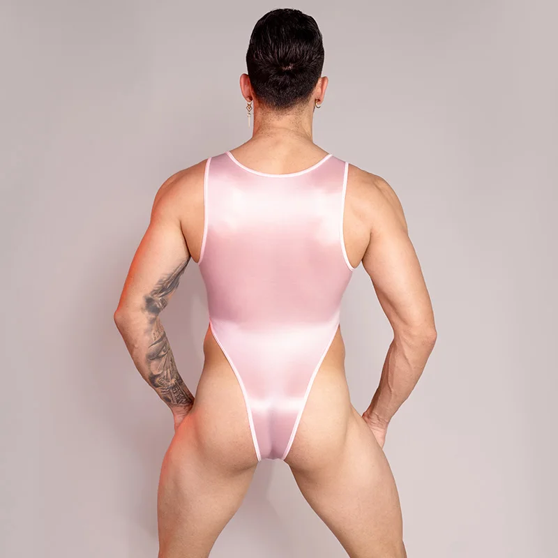 Sexy Shiny Glossy Deep U Neck High Cut Thong Mens Leotard Bodysuit Jumpsuit Underwear One-Piece Swimwear Sex Porn Clothes