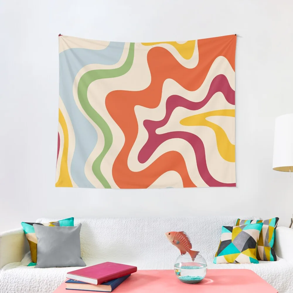 

Retro Liquid Swirl Colorful Abstract Pattern in Muted Orange Mustard Green Blue Cream Tapestry Room Ornaments Tapestry