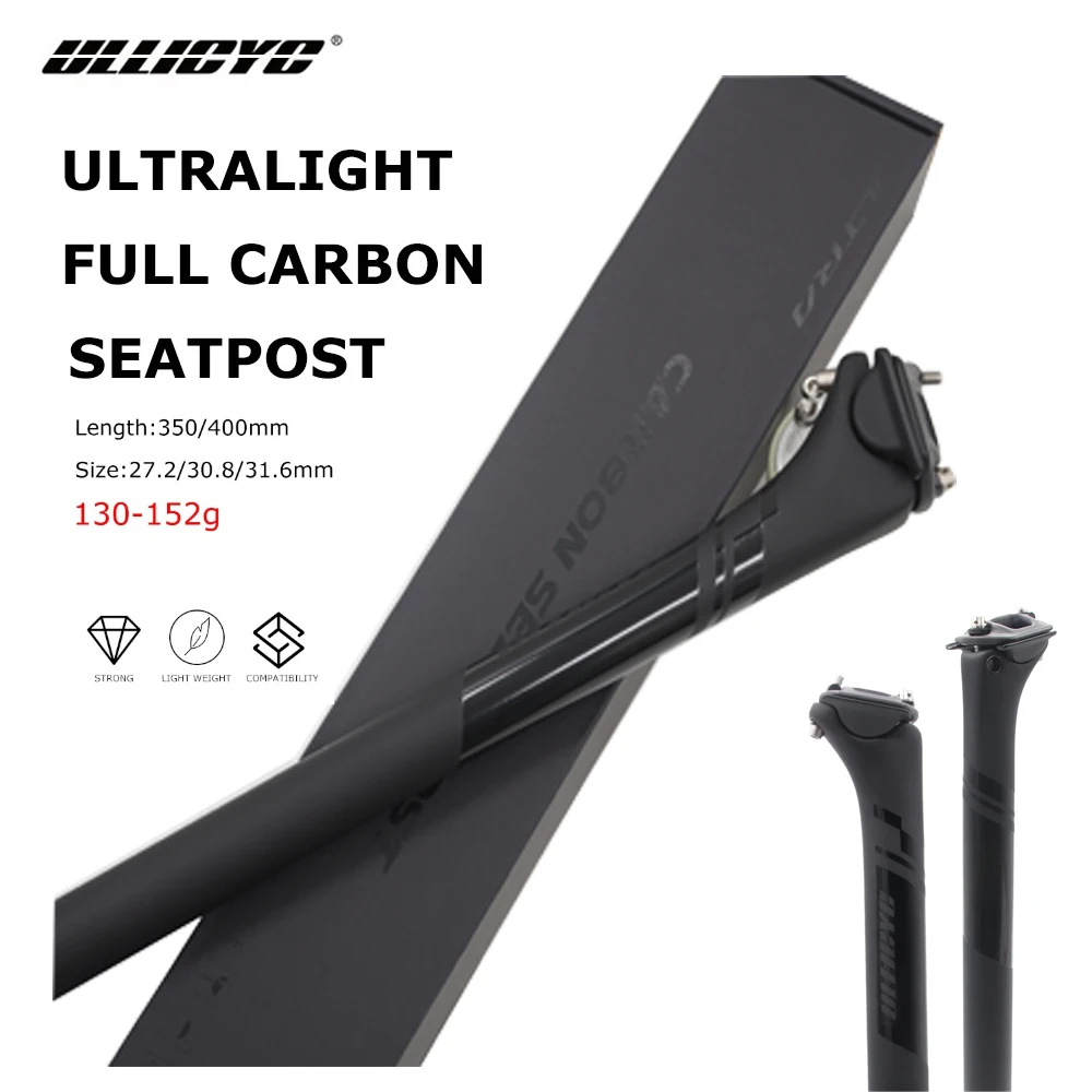 

ULLICYC Ultralight Carbon 27.2/30.8/31.6mm Bicycle Seatpost MTB/Road Bike Seating Tube,150g,Length Cycling Seatpost