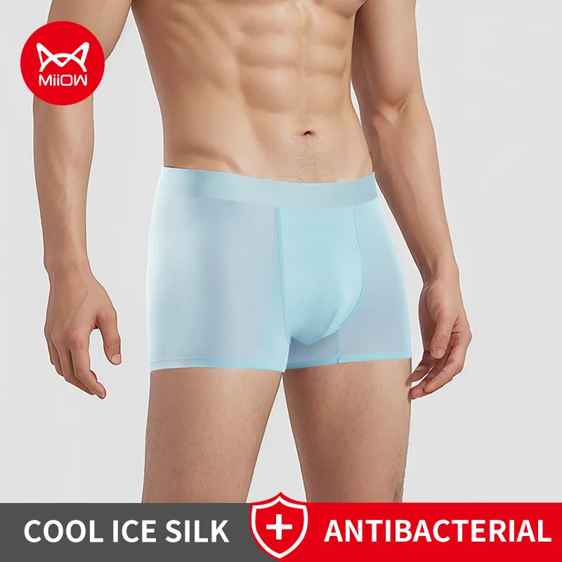 

MiiOW 3Pcs Ice Silk Men's Panties Boxers10A Antibacterial Mens Underwear Breathable Mesh Man Underpants Sexy Seamless Men Trunks