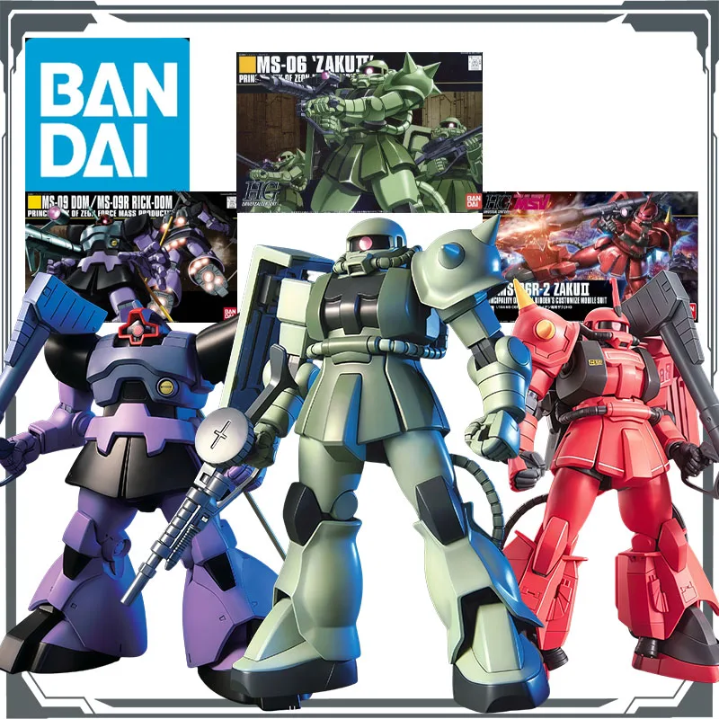 

Bandai Original HGUC Rick Dom & Mass-produced Zaku & Johnny Raiden Anime Figures Toys For Boys Christmas Gift Collectible Model