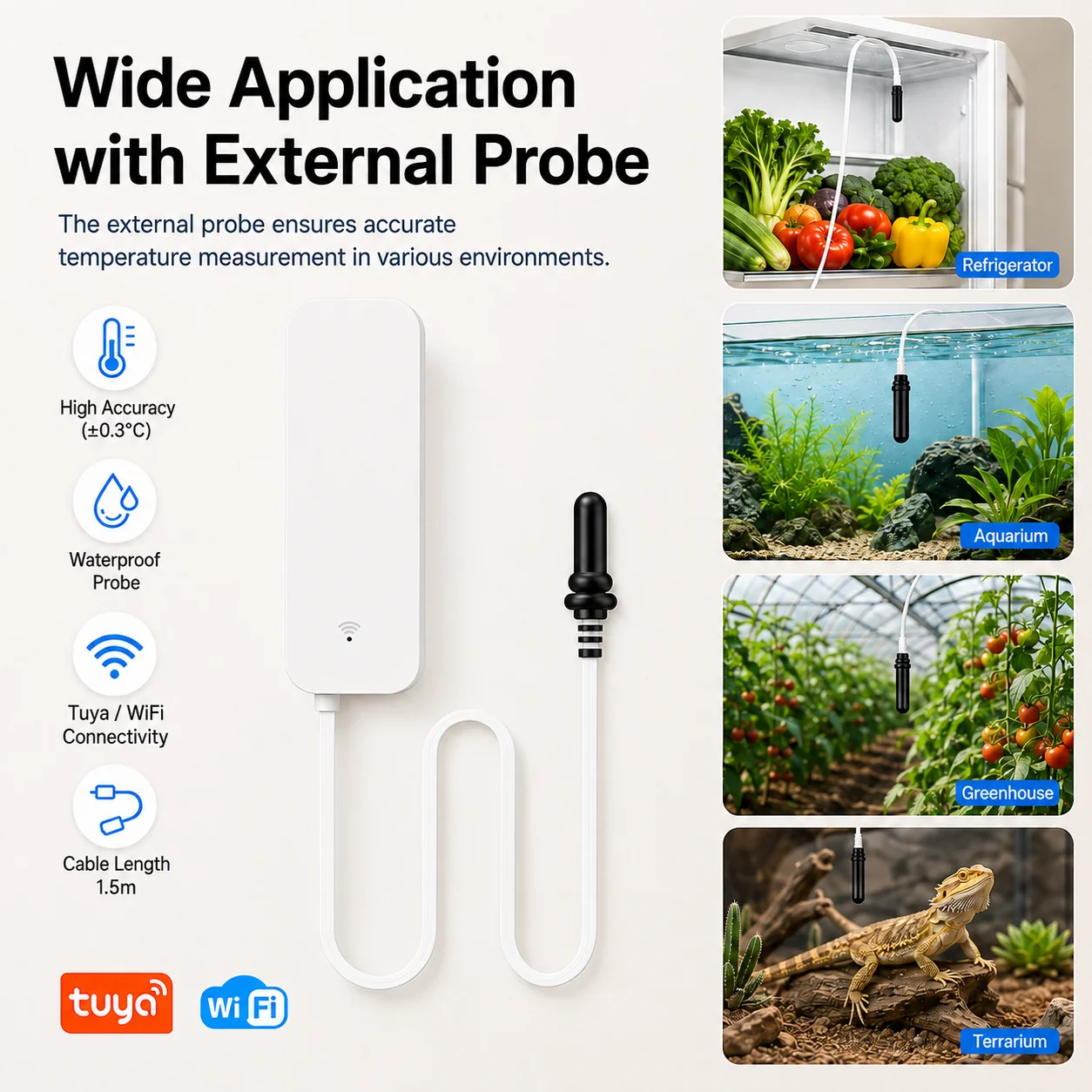 Digital Hygrometer Probe - Termometr-higrometr WiFi Tuya z zewnętrzną sondą,
