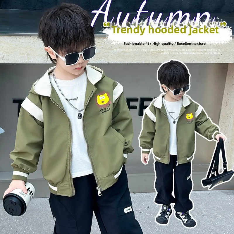

Faionable Cartoon Lion Hooded Jaet for Boys Autumn Casual Children's Clothing Cotton Polyester Blend Easy Care Outerwear