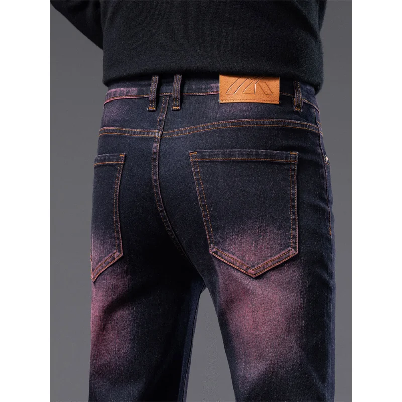 Autumn Vintage Washed Men's Jeans Stretch Slim Straight Versatile High-end Casual Business Pants Middle-aged Men