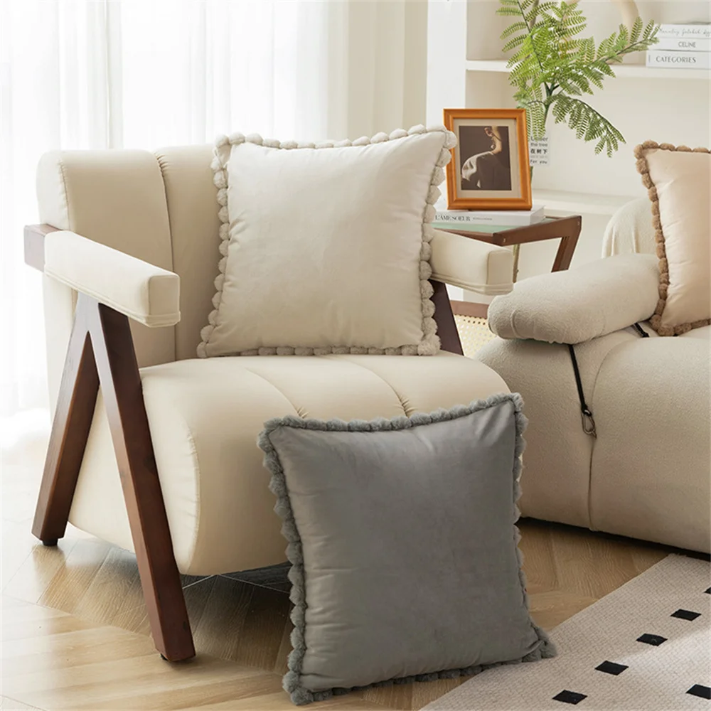 Velvet Cushion Covers Pure Color Pillowcases 30x50/45x45cm Simplicity Home Decor Wave Edge Plush Pillows Cover for Sofa Cushions