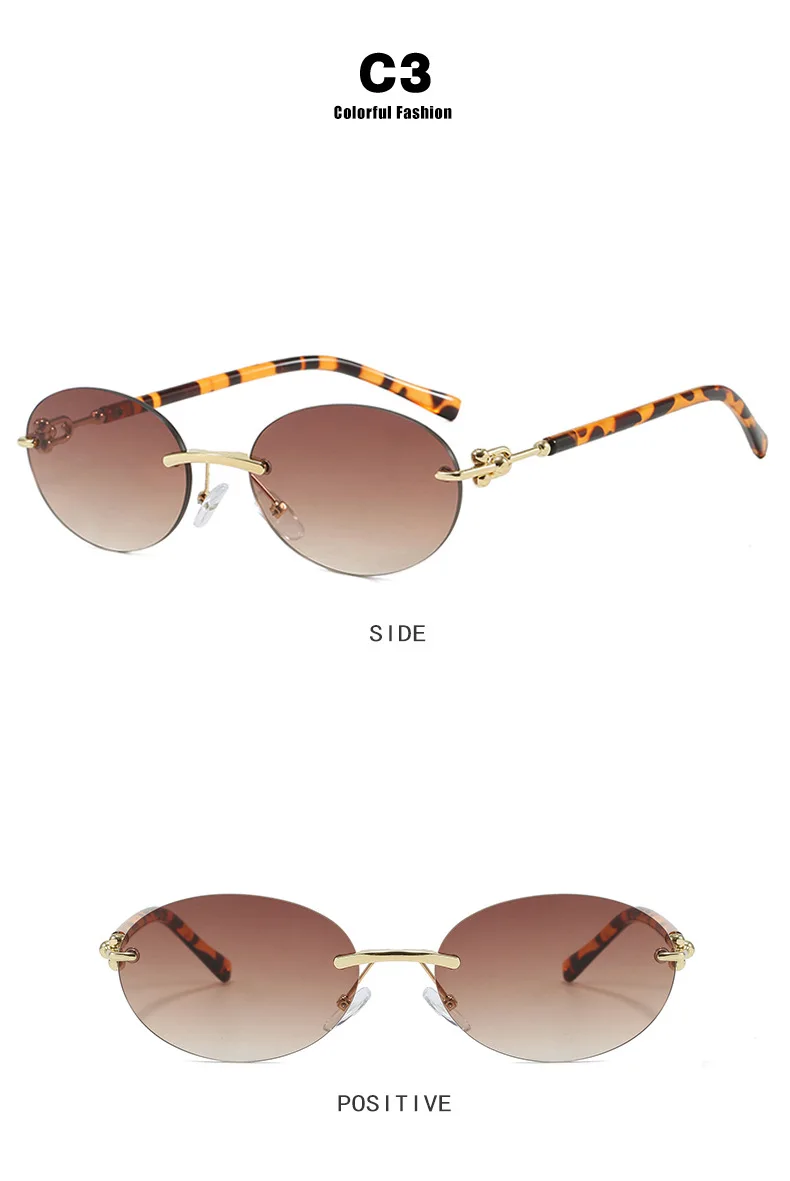 Mode ovale randlose Sonnenbrille für Frau beliebte runde rahmenlose Sonnenbrille Shades Retro hochwertige Unisex stilvolle Brillen – Detail 6
