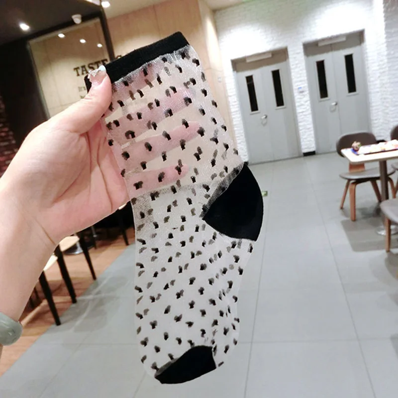 5 pairs Women Ladies Socks Fashion Sheer Mesh Glass Silk Socks Ultrathin Transparent Crystal Lace Fabulous Elastic Summer Ankle