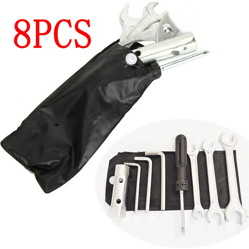 8PCS Motorcycle ATV Spark Plug Spanner Wrench Socket Tool Kit Universal + Storage Bag Motorcycle Portable Tools