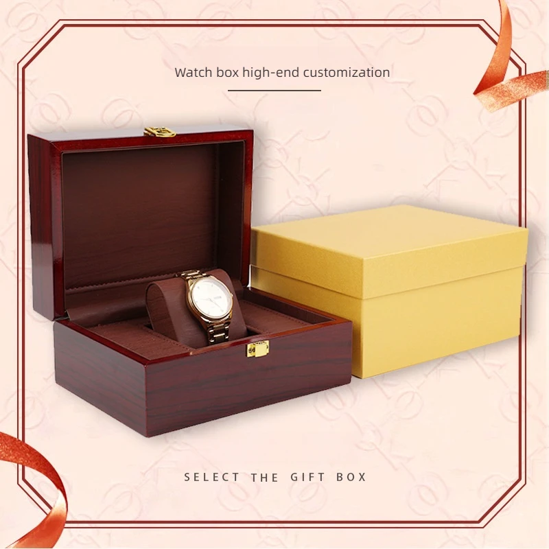 高級ジュエリー用-裏返し式-1スロット-腕時計ギフト-ピアノラッカー仕上げ-鏡面仕上げ-高光沢-無垢材-腕時計ボックス-パッケージボックス