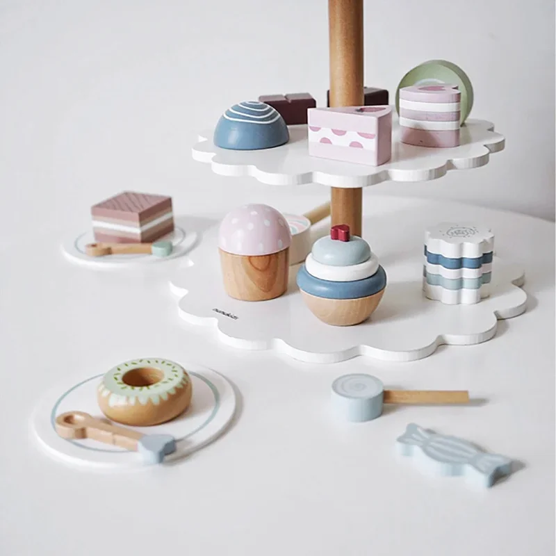 子供用おままごとセット 模造ティーポット キッチンセット アフタヌーンティー デザート アイスクリーム ケーキ 木製おもちゃ おままごとおもちゃ ギフト